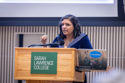 Mariana Souto-Manning delivering the 2023 Longfellow Lecture