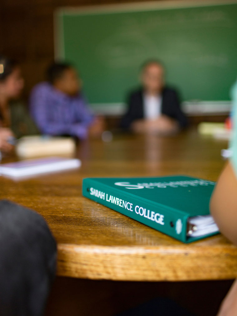 Close up of a binder that says Sarah Lawrence College