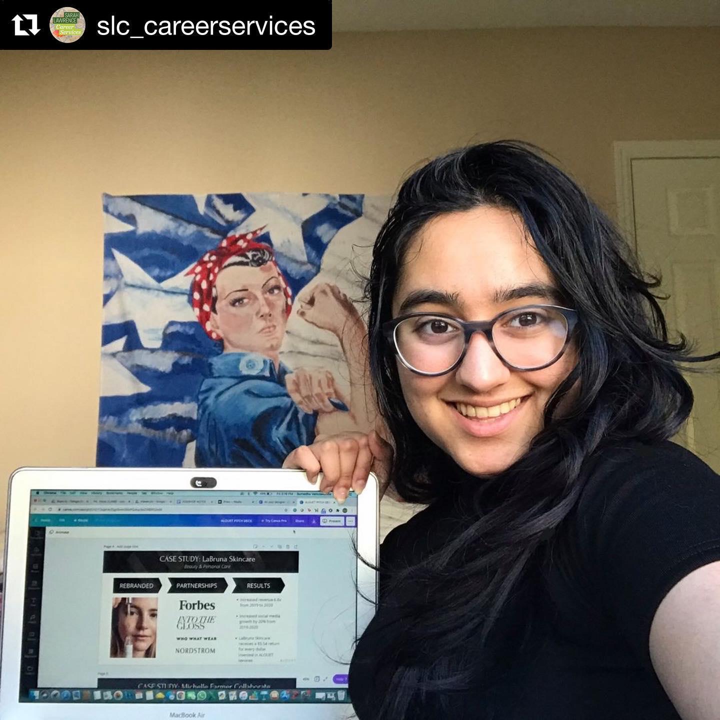 Intern spotlight 🔦 courtesy of @slc_careerservices. Great work, Sumedha! ・・・ ⭐ Intern Spotlight: Sumedha Vemulakonda '23 ⭐ "I've been interning as a Market analyst at the luxury management consulting firm, ALOUET since August and I've loved it! As someone who started out interested in the ethical/sustainable value chains of the fast fashion industry, this internship has been an amazing opportunity to interact with businesses beyond the fast fashion space, that are committed to the ethical platform and come up with strategies for growing their brand. My internship has me doing everything from sector analysis reports to designing unique social media strategies, to even contributing to advertising campaigns. Most recently, I've been working with Verishop, to streamline the website and app's user experience, and understand their models of scalability. I've also found myself consistently drawing from my courses like Game Theory and Behavioral Economics to apply consumer decision-making models to come up with scalable strategies for brands to grow. Interning at ALOUET has definitely influenced my career goals, as I hope to grow professionally in the direction of ethical business consulting, and eventually parlay that into a career in labor law." #sarahlawrencecollege #sarahlawrenceinterns #sarahlawrencetogether