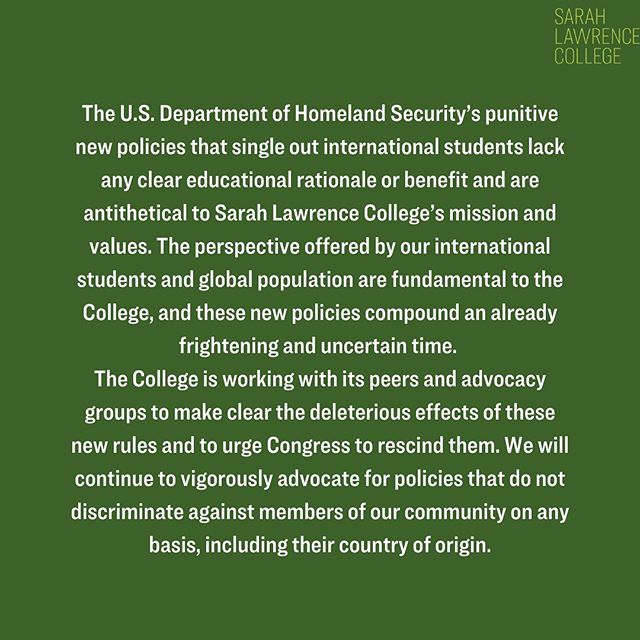 Sarah Lawrence extends beyond campus boundaries and our international students and global population are integral to our community. As a reminder, international students are one of the groups that have been prioritized for on-campus housing this fall and, as previously shared, SLC will be pursuing a hybrid form of education this semester. #sarahlawrencetogether #sarahlawrencecollege
