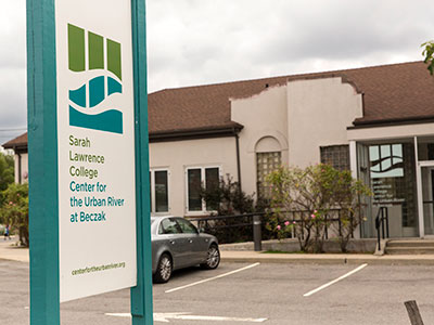 Exterior sign of the Center for the Urban River at Beczak
