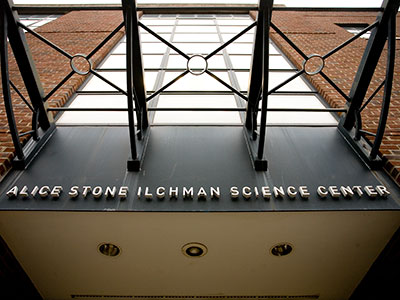 Detail photo of the Alice Stone Ilchman Science Center entry sign
