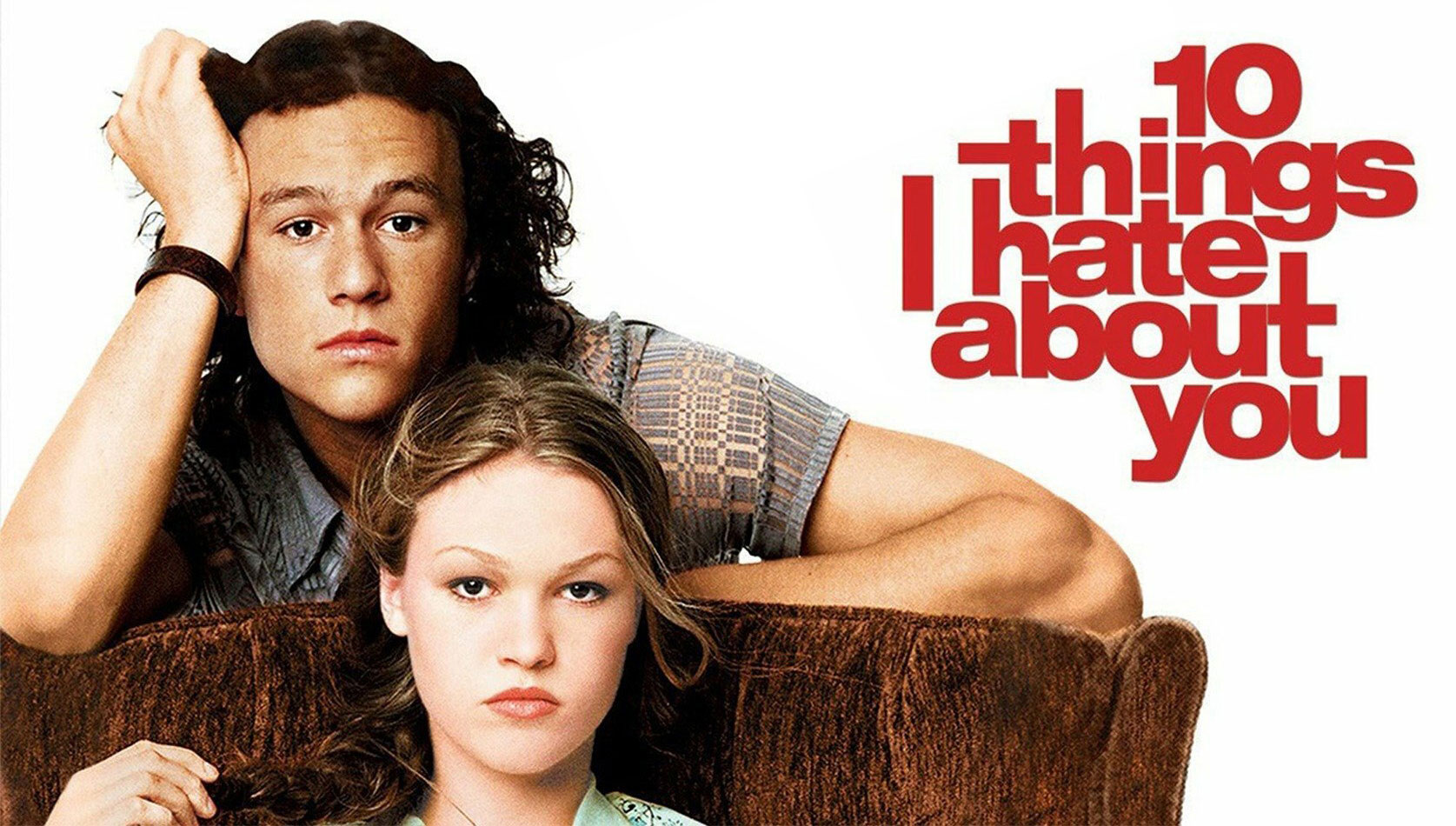 Movie poster for 10 Things I Hate About You showing Heath Ledger and Julia Stiles
