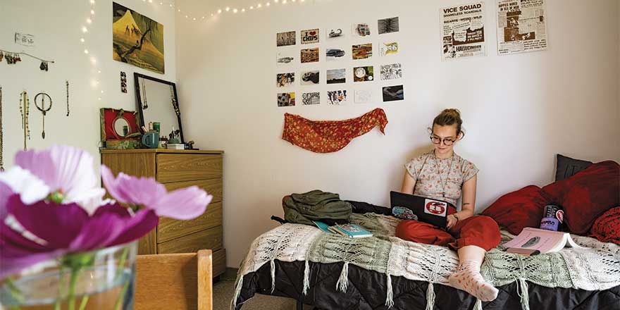 Student in dorm room
