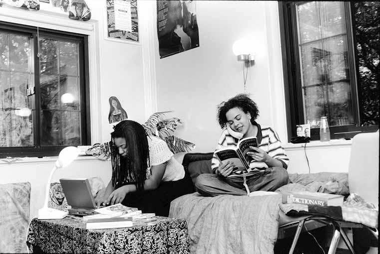 Students studying in dorm room