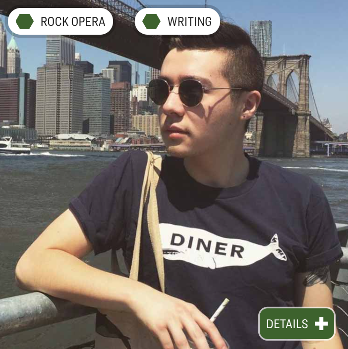 Evan Suzuki, class of 2020, with New York in background