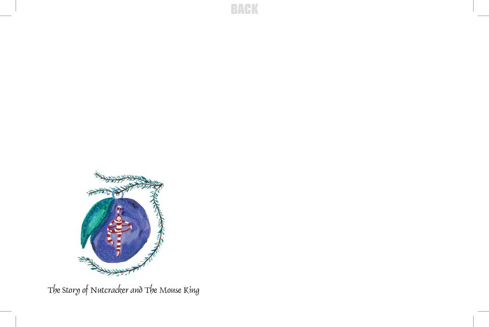 Illustration of a nutcracker inside a purple circle with green leaves, captioned "The Story of Nutcracker and The Mouse King."