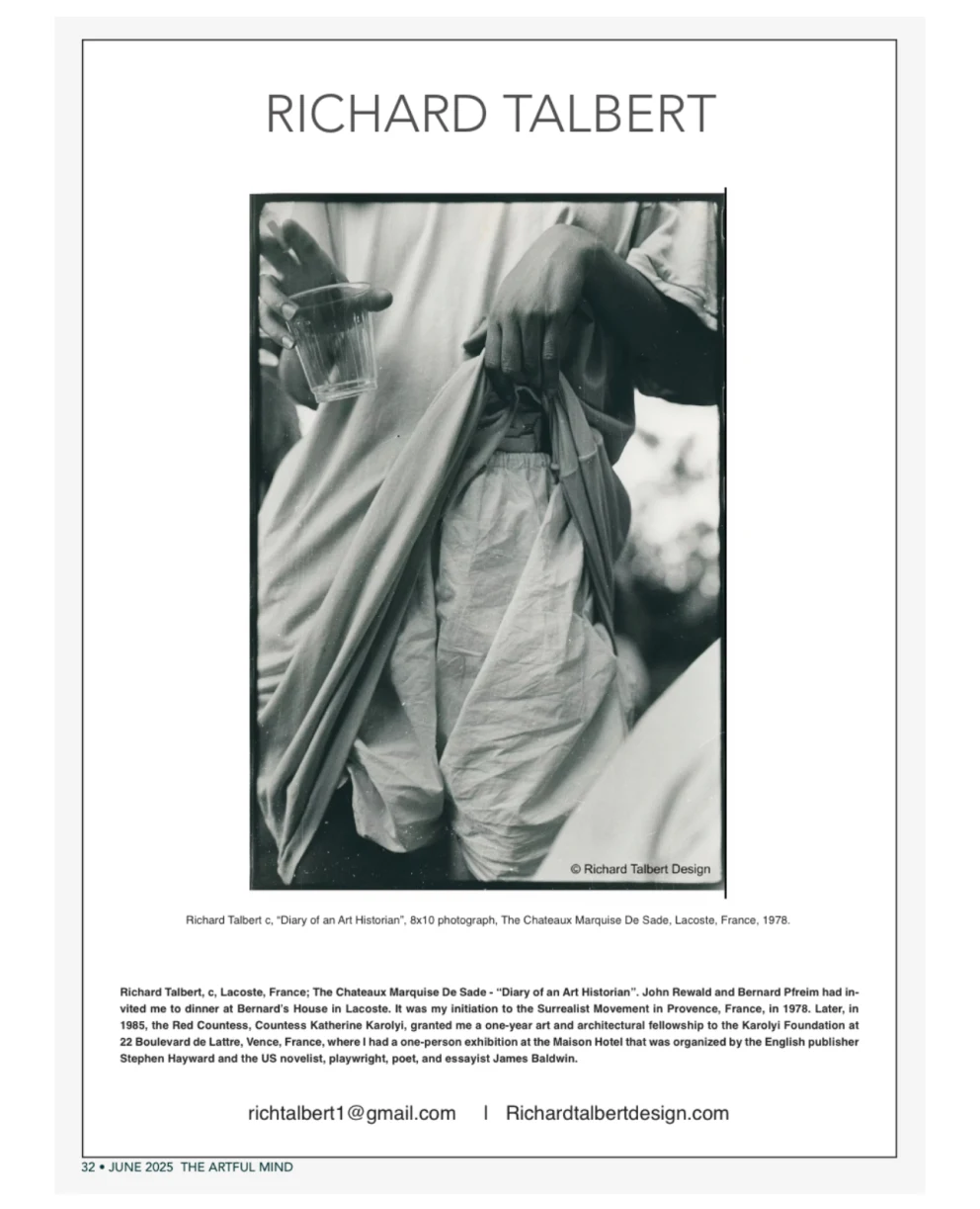 Person holding a beverage in one hand and adjusting clothing with the other. Image titled "Diary of an Art Historian" by Richard Talbert.