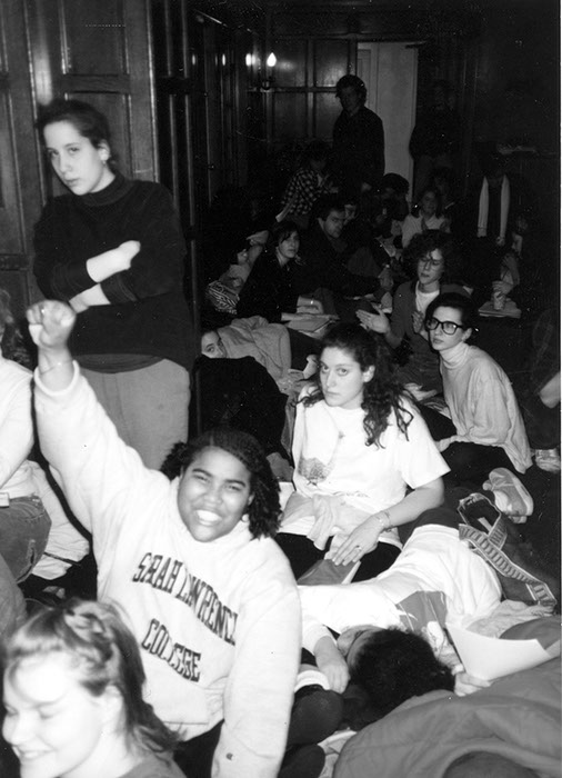  Students at the Westlands Sit-In, March 1989. Photographer Unknown. (Sarah Lawrence College Archives) 