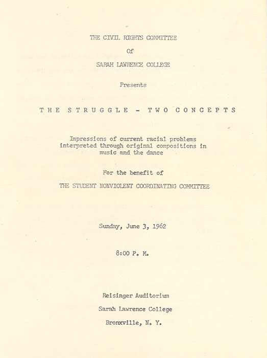  Program from The Struggle: Two Concepts, June 3, 1962 (Sarah Lawrence College Archives)