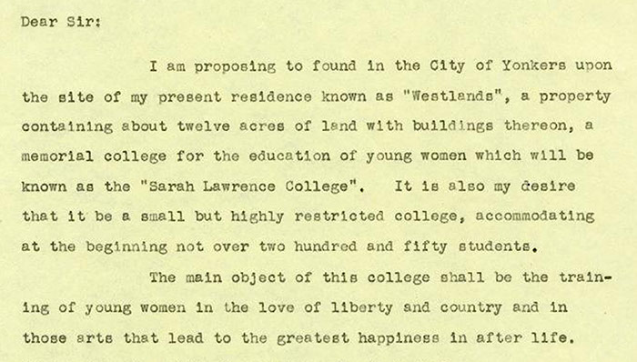  William Van Duzer Lawrence's Letter of Instruction, 1926. (Sarah Lawrence College Archives)