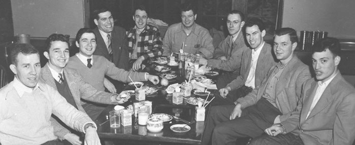  Veterans John “Jack” Barnes, ‘50, Robert Paty ‘50, Jerome Weiss ‘50, Arthur Edelman ‘50, George Young ‘50, Hunt Richardson ‘50, Charles Durfee ‘49, Roger Hall ‘51, Henry Wolff ‘51, Ralph Kilsheimer ‘51. Sarah Lawrence College Yearbook, 1950.