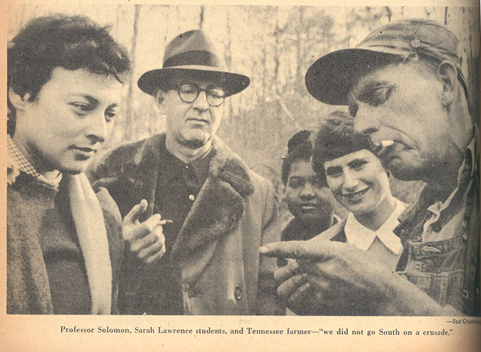  Students meet with Farmer Irwin, from Saturday Review, 1951.  Photograph by Sue Greenburg '53. 