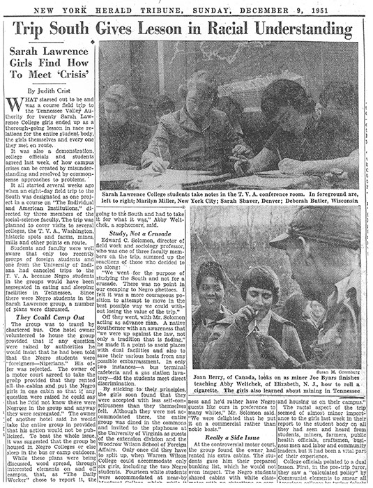  New York Herald Tribune, Sunday, December 9, 1951. (Sarah Lawrence College Archives) 