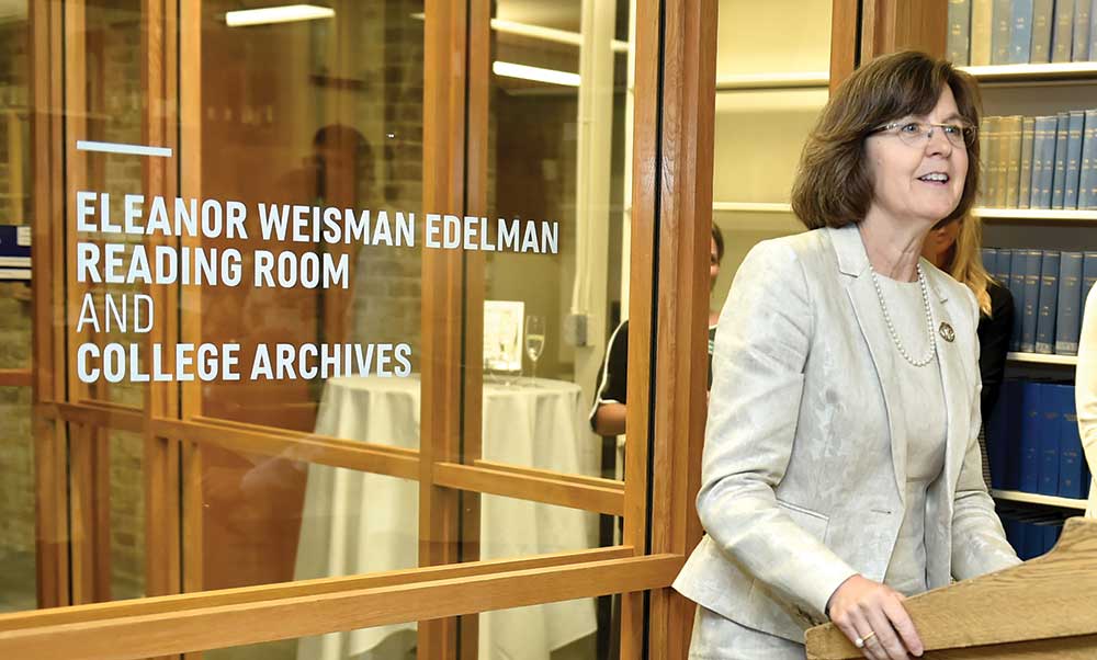 President Judd speaks at the dedication of the Eleanor Weisman Edelman Reading Room and College Archives