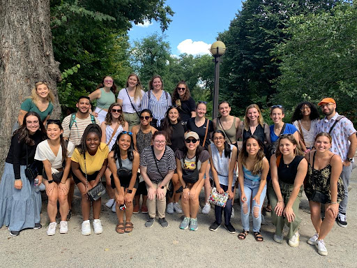 The class of 2022 in front of the Wrexham Building, the home of the program.