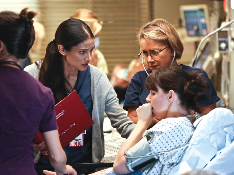 Carteris in her recurring role as nurse Amy Wolowitz on the CBS series Code Black; photo: Michael Yarish / CBS