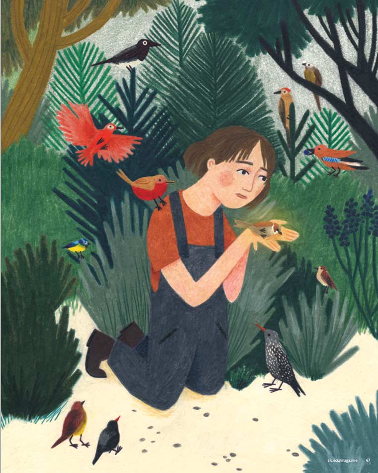 Illustration for Enthralled of person with birds