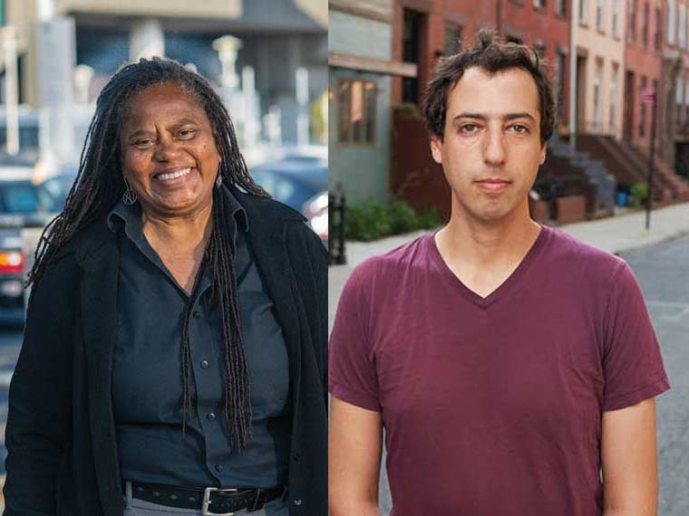 Side-by-side portraits of Regina Davis (left) and Samuel Stein (right)