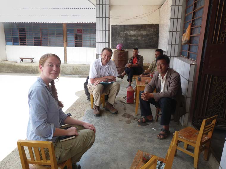 Klinger and Joshua Muldavin (geography) meeting with Pingzhan Village leaders in Bayan County 