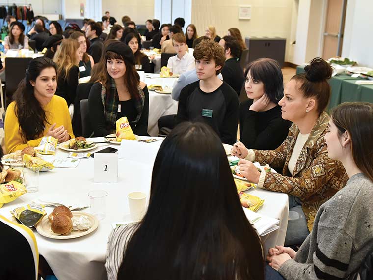 Sanaa Hamri dines with students at Sarah Lawrence College