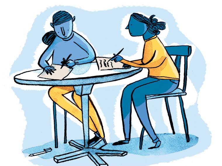 Illustration of students sitting at table