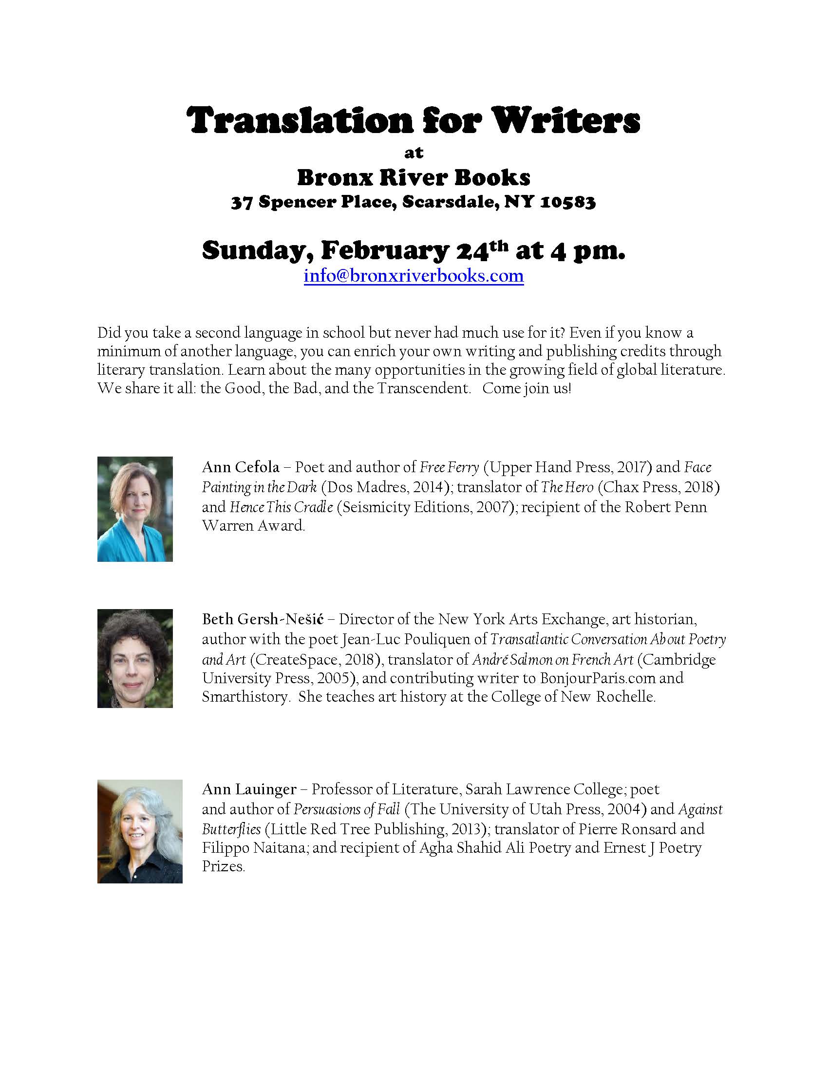 Translation for Writers event flyer