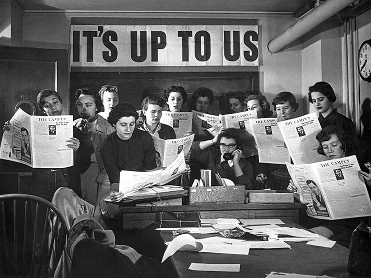 Archival image of campus newspaper staff