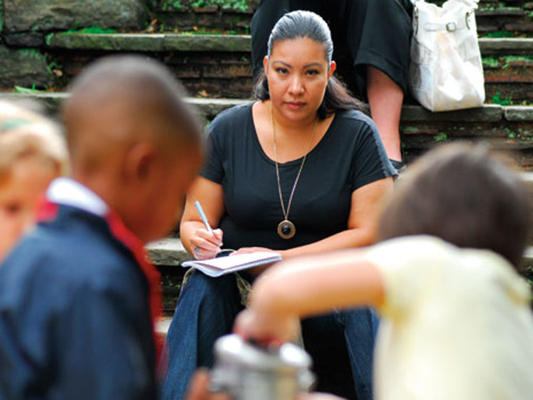 Teacher with students