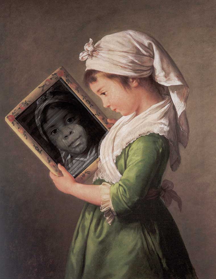 Archival inkjet photo of young girl looking into mirror 