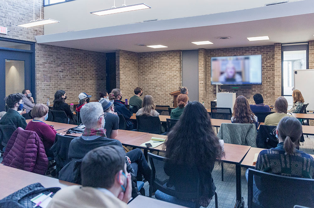 Students on a Zoom call with students in Ukraine