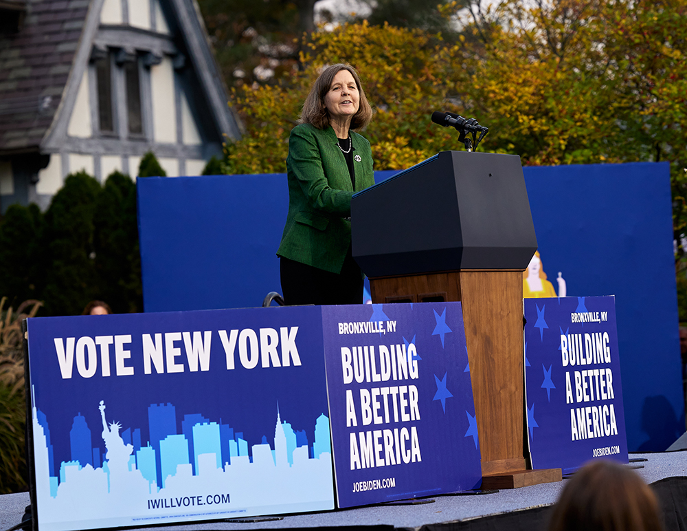 President Cristle Collins Judd speaks at a podium in front of Westlands