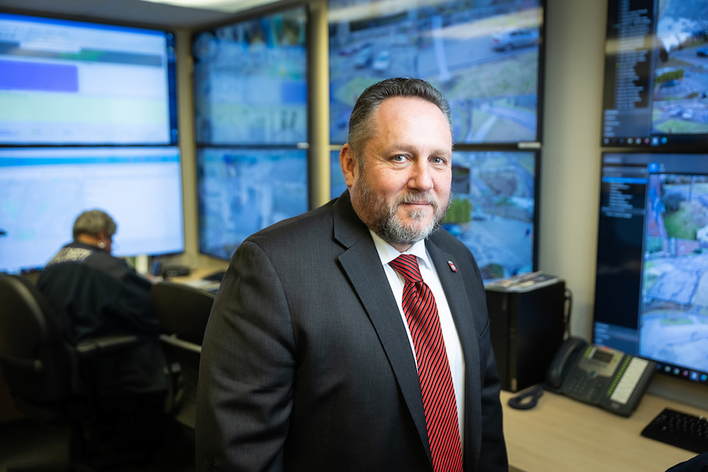 Jim Verdicchio in the Campus Safety Command Center