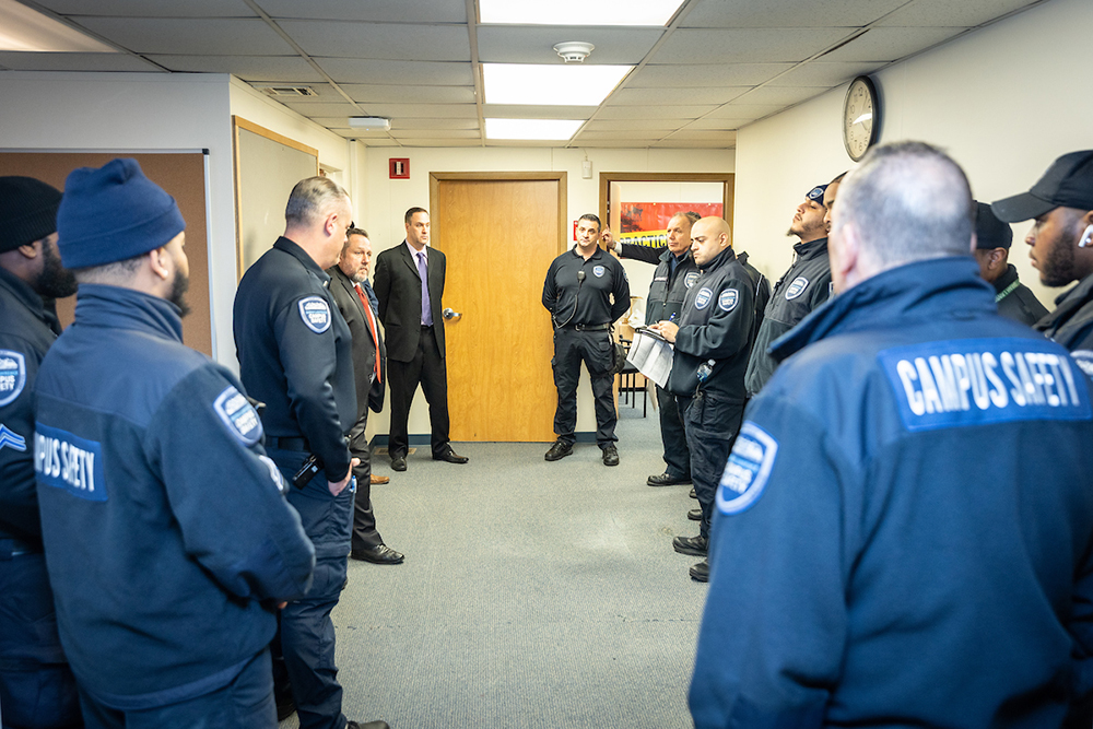 Roll call and briefing for the 4 p.m. -12 a.m. shift