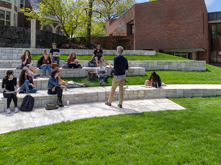 students and faculty using theatre space