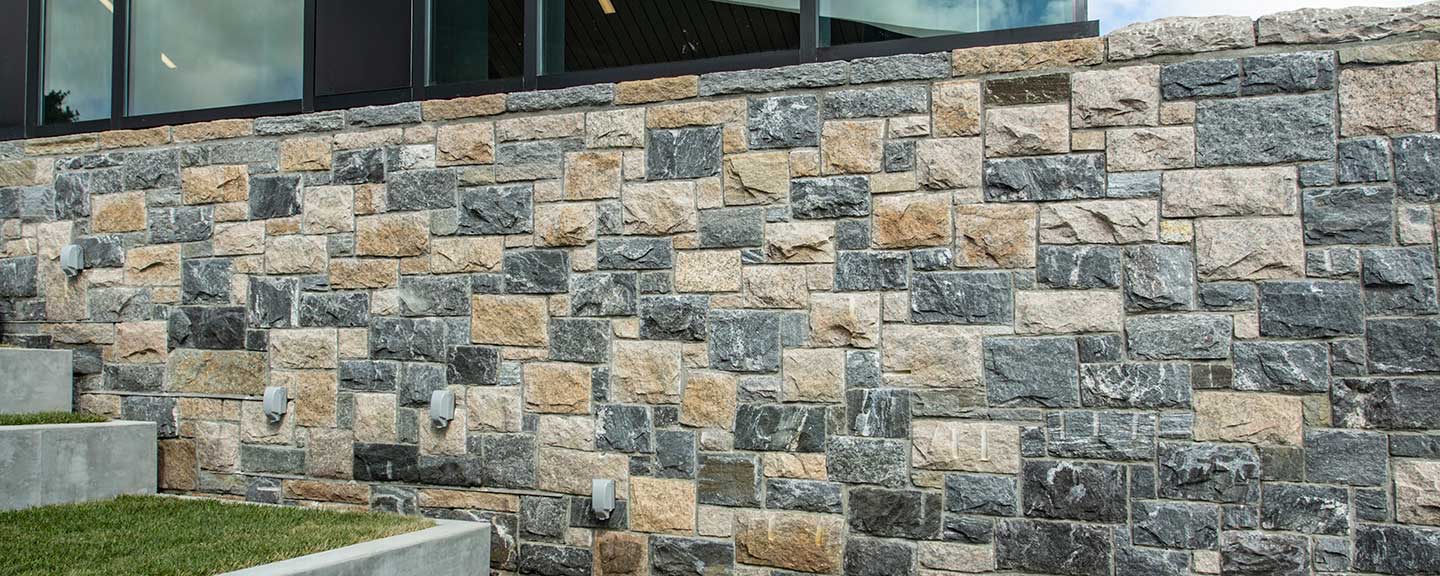 Detailed look at exterior materials of the Barbara Walters Campus Center