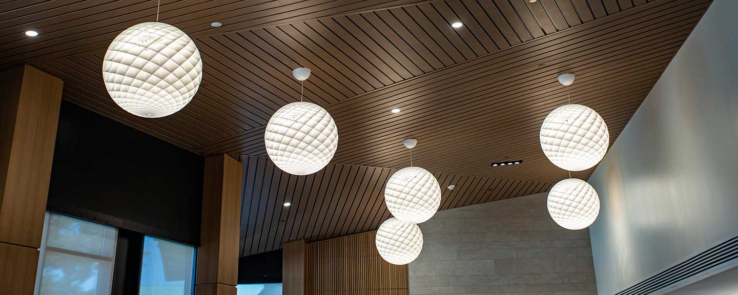 Detailed look at lighting in the Barbara Walters Campus Center