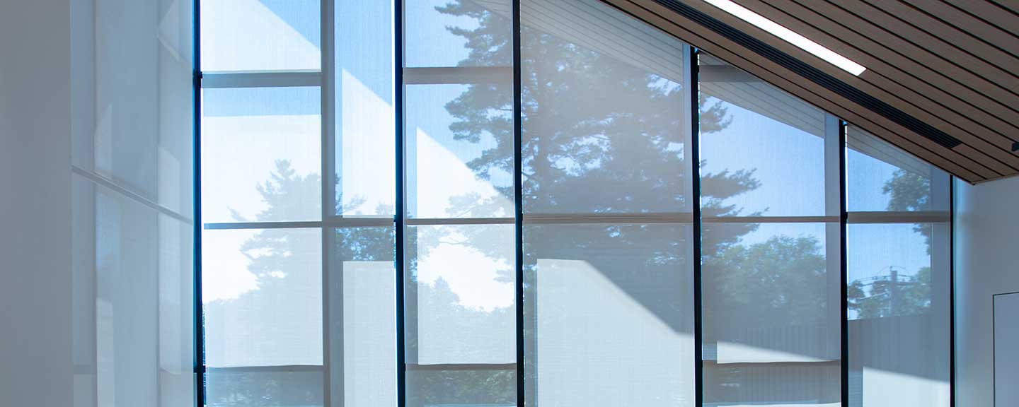 Detailed view of windows in the Barbara Walters Campus Center