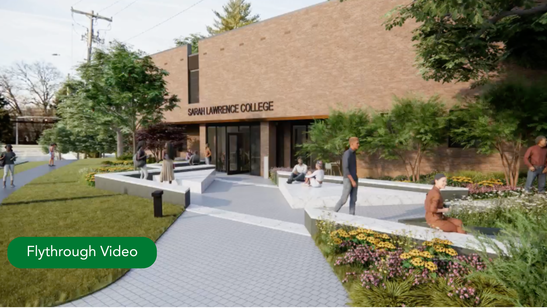 Rendering of building with Flythrough Video written over it