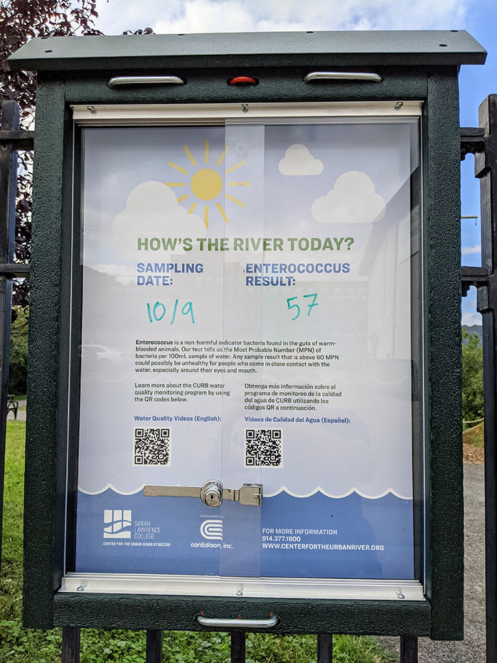Sign at the entrance to Habirshaw Park detailing the conditions of the Hudson River