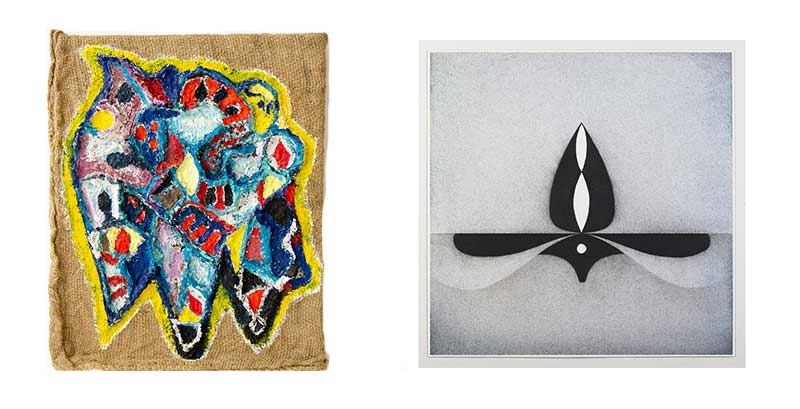 Oil, wood and mixed media on burlap