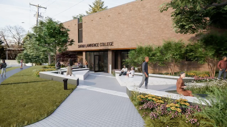 Rendering of the entry plaza of the new center for experiential learning