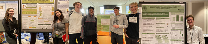 Collage of science students showing off their posters and work