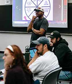 brandon childs at front of a class